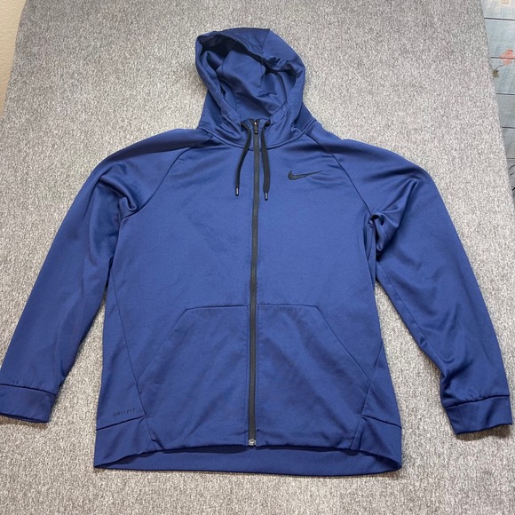 Nike Dri Fit Mens Full Zip Hoodie Navy Blue Athletic Gym Workout Size L 800187 - Picture 1 of 10